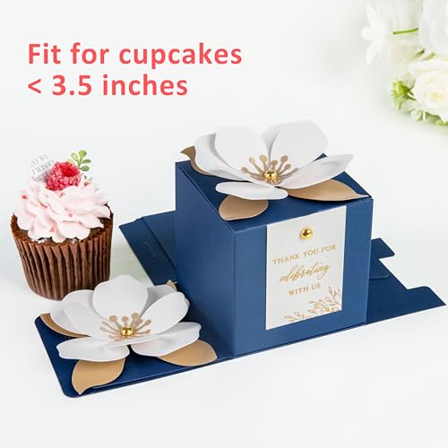 FEIYI 20 PCS 3.55“ Navy Blue Gift Boxes，Party Favor box with flowers - color: Navy Blue, size: Large-(3.55")