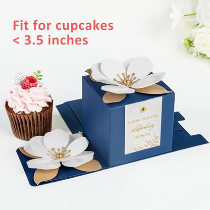 FEIYI 20 PCS 3.55“ Navy Blue Gift Boxes，Party Favor box with flowers - color: Navy Blue, size: Large-(3.55")