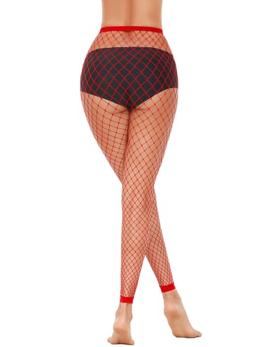 Avidlove Fishnet Stockings for Women Footless High Waist Fishnets Tight | Thigh High Stockings, Open Toe, High Stretch, Comfortable, Gothic Costume, Rave Outfits, for Cosplay, Halloween - color: Red-b2