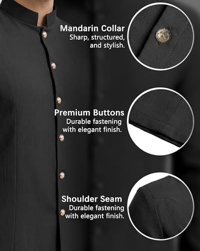 YAOHUOLE Mens Kurta Coats Indian Ethnic Royal Suits Jubba Thobe for Men - color: Black, size: Large