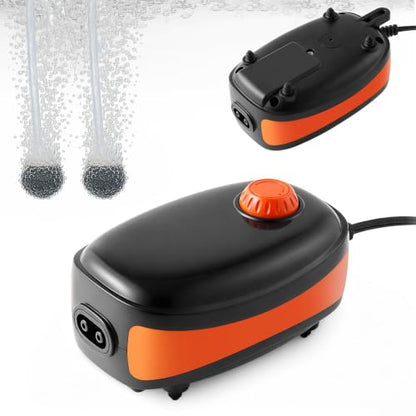 4W/5W/8W Aquarium Corded Electric Air Pump, 96GPH/160GPH/256GPH Dual Outlet & 4-Outlet Oxygen Pump, Ultra Quiet Aquarium Bubbler for Fish and Turtle Tanks up to 300 Gallons - style: 2 Outlets-4W