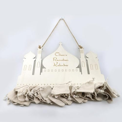 Ramadan Decorations Countdown Calendar, Wooden Advent Calendar with Cloth Pocket Eid Mubarak Decoration, 30 Days Eid Mubaraks Home Ornament, Ramadan Decor Wooden Wall Signs Wall Plaque