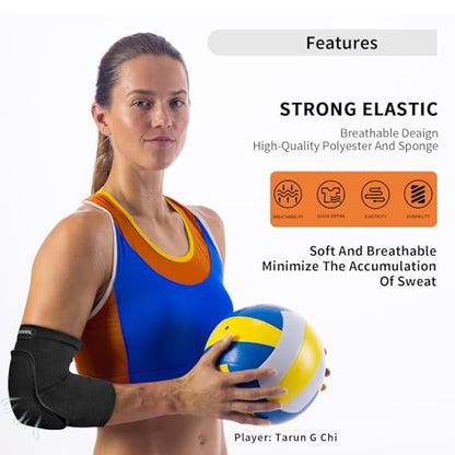 Volleyball Elbow Pads Youth 2XS-XL - Kids Teens Elbow Protector with Thicken Sponge Breathable Padding - color: Black, size: Medium