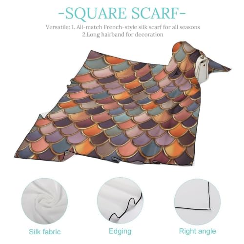 Women’s Square Scarf 27"x27", Lightweight Chiffon Satin Feel Fashion Scarf for Neck Hair Band Head Wrap Bag Accessory - color: Colorful Fish Scale