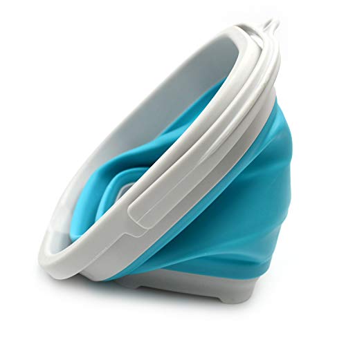 SAMMART 2.6L (0.68 Gallon) Super Mini Sqare Collapsible Plastic Bucket - Foldable Square Tub - Portable Fishing Water Pail - Space Saving Outdoor Waterpot (1, Grey/Bright Blue) - color: Grey/Bright Blue