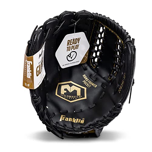 Franklin Sports Field Master Baseball + Softball Glove - Field Master Adult + Youth Baseball + Softball Mitt - Men's + Women's Gloves - color: Black/Gold, style: 12" - Trapeze Web