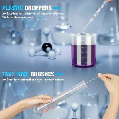 moveland Plastic Graduated Cylinders and Beakers with 5 Pipettes, 10ml 25ml 50ml 100ml Cylinders, 50ml 100ml 250ml 500ml 1000ml Beakers, Ideal for DIY and Kids Science Lab | 10-100ml Cylinders, 50-1000ml Beakers & 5 Pipettes, Food-Grade Shatterproof, Accu