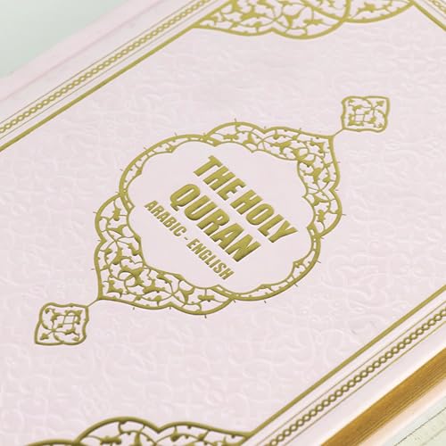 FURKAN English Translation of The Noble Qur'an Large Size (English and Arabic Editions), Al Quran Al Karim, Islamic Gift, Gift for Women, (9.8x6.7″) Thermo Leather Covered Quran - Pink - color: Pink