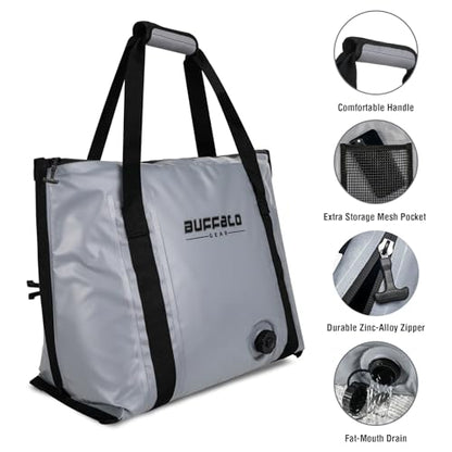 Buffalo Gear Insulated Fish Cooler - 27.5QT 58QT Waterproof Flat Bottom Bag, Leakproof and Fishing Kill Bag - color: Gray-27.5QT