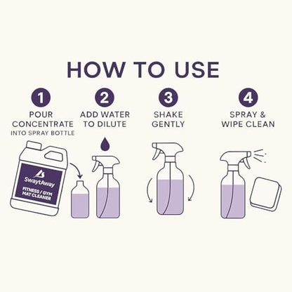 SwaytAway Fitness Mat Cleaner Concentrate – 32oz/Make 4 Gal - No-Slip No-Residue Lavender Essential Oil Formula – USA Made Aromatherapy Yoga Mat Spray for Home & Studio – Natural Cleaning Solution - size: 32 oz - 1 Pack