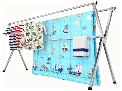 Clothes Drying Racks Outdoor, Updated Version,Stainless Steel Laundry Drying Rack for Indoor Outdoor and The Balcony,Length Adjustable Saves Space,with Windproof Hooks - size: 81.55 inches