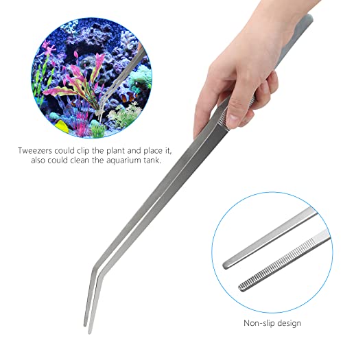 15" Aquarium Aquascape Tools Kit 4P Stainless Steel Aquascaping Set | 4in1 Extra Long Full Metal Design, Scissors, 2P Tweezers And Sand Spatula, For Trimming Plants, Arranging Sand And Aquascape - color: Silver