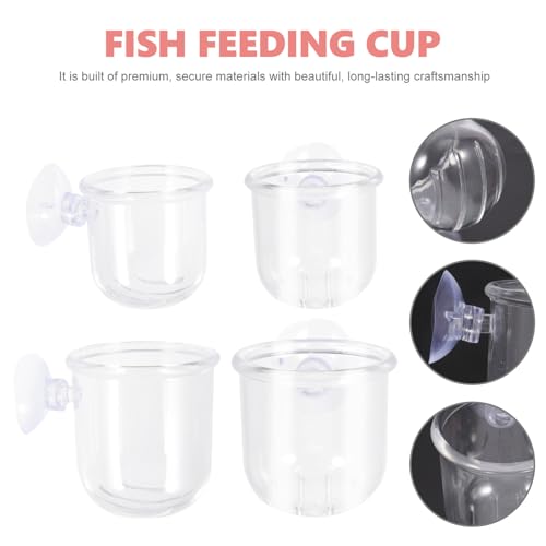 OUNONA 4pcs Acrylic Fish Feeding Cups with Suction Cups, Removable Bait Feeder Containers for Aquarium, Small and Large Sizes, Fish Tank Supply for Betta and Aquatic Pets