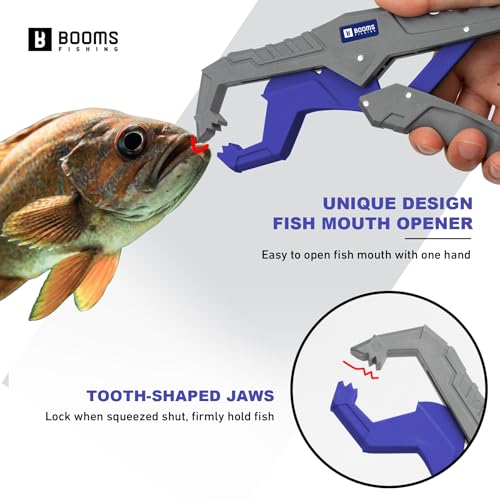 Booms Fishing G05 Lip Gripper Saltwater, 9.4" Plastic Catfish Grippers Pliers, Grabber Tool With Lanyard, Grips for Kayak Fishing Accessories, Great Holder for Caught Fish - color: Blue
