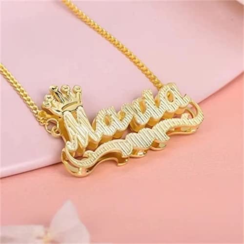Custom Name Necklace Double Plated Name Necklace Personalized Name Plate Necklaces Name Necklaces for Women 18k Gold Plated Nameplate Pendant - color: Style 11