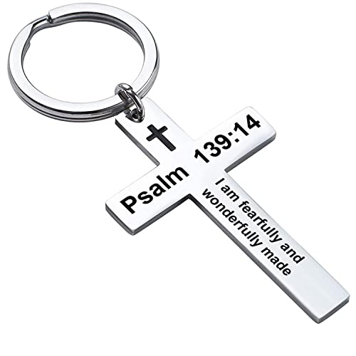Ldurian Bible Verse Keychain Christian Cross Keychain for Women, Cross Key Chain for Men Religious Scripture - style: Psalm 139:14
