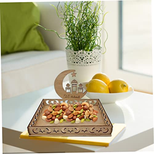 Ramadan Mubarak Fruit Racks,Eid Tray Ramadan Serving Tray Wooden Star Moon Dessert Pastry Tray Eid Tableware for Food Holder 2PCS Islamic Gifts