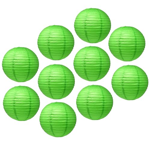 Mudra Crafts Green Paper Lanterns Wedding Party Decorations - 12 in 10 Round Hanging Ceiling Lanterns, 10 Pack, Decorative Lamp Shades - color: Green, size: 12 Inches