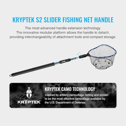 EGO S2 Kryptek Slider Fishing Net, Adjustable, Interchangeable Heads - size: Kryptek 29" to 60" Handle, 17" x 19" Hoop, style: Lightweight Non-tangle Rubber Mesh