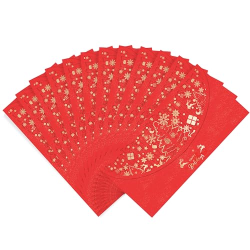 12 PCS Holiday Christmas Money Envelopes For Cash, Xmas Cash Currency Envelopes 7.1×3.5 inch, Gold Foil Laser Cut Money Envelopes Holder for Christmas Party New Year Gifts (Red,Horizontal) - size: Horizontal ，7.1"×3.5"