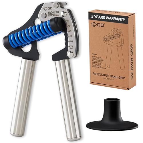 GD IRON GRIP 70 Grip Strength Trainer Hand Gripper Forearm Strengthener | Adjustable 44~154lbs Resistance, hand finger exerciser, forearm trainer squeezer, hand strengthening devices, Metal Hand Grip