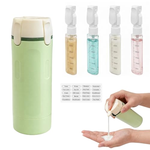 4 in 1 Travel Dispenser with 4 Pack 30ml Travel Bottles,2026 New Travel Bottles for Toiletries (Green) - color: Green