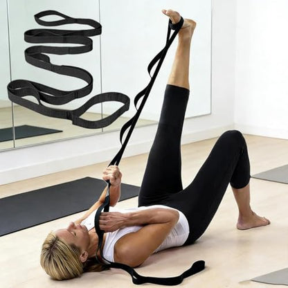Stretching Strap with Exercise Book,Yoga Accessory, Fitness Strap for Body Stretching, Home Equipment - color: black