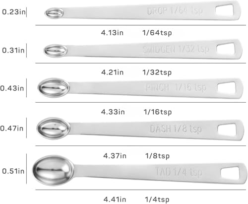 2 Pack Teaspoon Measuring Spoons, 1/4 tsp, 1/8 tsp, 1/16 tsp, 1/32 tsp, 1/64 tsp Mini Measuring Spoons Set, Stainless Steel Cooking Baking Tiny Measuring Spoon for Powders, Spices, Salt - size: 2Pack 5Pcs Mini
