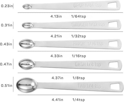 2 Pack Teaspoon Measuring Spoons, 1/4 tsp, 1/8 tsp, 1/16 tsp, 1/32 tsp, 1/64 tsp Mini Measuring Spoons Set, Stainless Steel Cooking Baking Tiny Measuring Spoon for Powders, Spices, Salt - size: 2Pack 5Pcs Mini