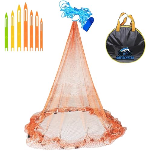 Saltwater Fishing Cast Net Eco-Friendly Rubber Sinker 1/2 Inches Mesh for Bait Shrimp Trap Fish Size 4FT/5FT/6FT/7FT/8FT/9FT/10FT/11FT/12FT Radius - color: red, size: 9ft