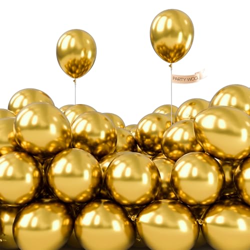PartyWoo Metallic Gold Balloons 50pcs 5 Inch Small Mini Chrome Gold Latex Balloons for Graduation Baby Shower Gender Reveal Wedding Bachelorette New Year Birthday Party Decorations Gold-G101 - color: Gold-g101, size: 5 inch