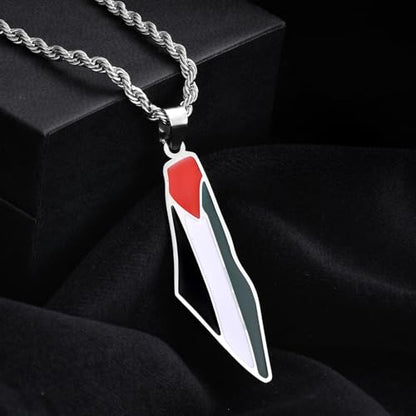 Palestine Map Pendant Necklace, Stainless Steel Chain, Multicolor，Peace Pendant - color: Silvery-1.5in
