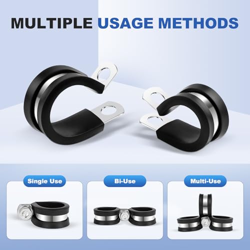 1/4 Inch Rubber Cable Clamp P Clip Pipe Hose Tube Conduit Wire Insulated | ELECFUN, 20pcs, Stainless Steel, Metal, Line - size: 1/4 Inch