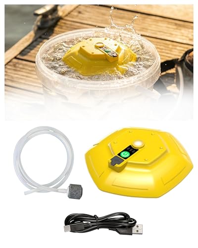 Floating Aerator Rechargeable Bait Aerator for Fishing & Aquarium Use | Lightweight yellow floating aerator with adjustable runtime, rechargeable cordless design, dual-use for kayak and household