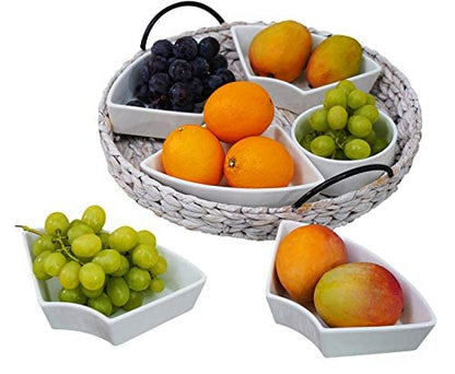 Ceramic Serving Trays, RANDEFURN Serving Platters with 6 Removable Dishes, Serving Tray for Parties, Food Tray 15.5 x 15.5 Inches, Perfect for or Chips,Whitewash - color: Whithewash