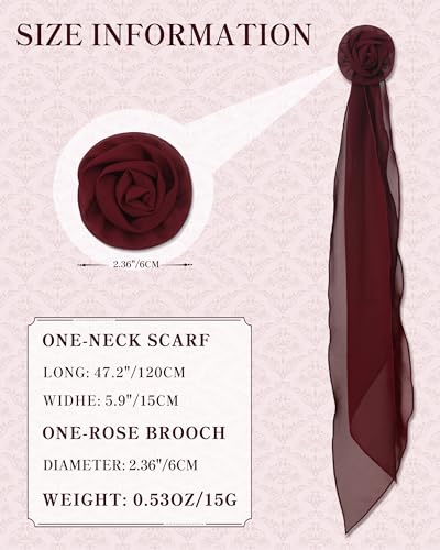 Chiffon Scarf for Women, Removable Flower Neck Scarf Light Soft Fashion Rose Scarves Versatile Headband or Hair Band - color: Burgundy