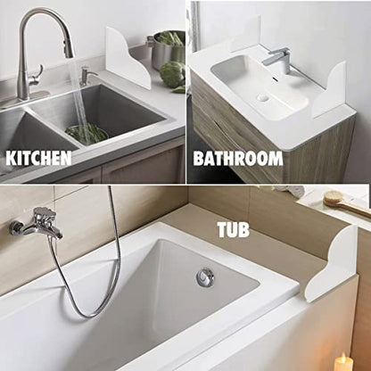 Tub Splash Guard Removable, 2 Pack Bathtub Water Splash Guards,Silicone Base & Acrylic Tub Corner Guards to Keep Water in Tub, Self-Adhesive & Prevent Shower Water from Splashing Out.