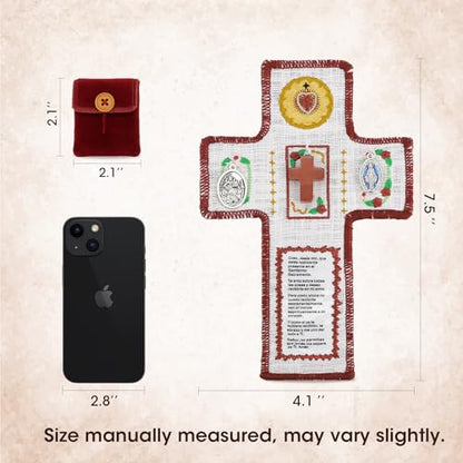 Onism Pocket Prayer Quilt with Cross, 3 Pack, Dark Red Stone Cross | Handcrafted handheld shrine, soft velvet backing, Spanish scripture inside, baptism keepsake for women, travel altar - color: 3pcs Red+stone–small (No Pocket)