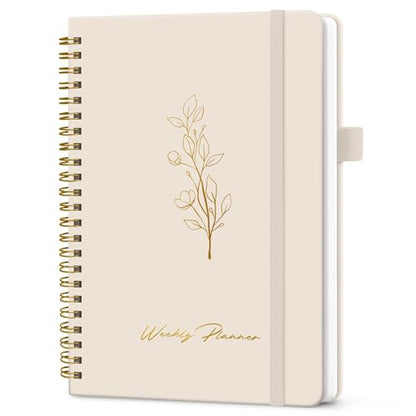 Taja Undated Weekly Planner, Weekly To Do List Notebook with Goal & Habit Tracker Organizer, A5 Weekly Planner Notebook with Spiral Binding, 6.1" x 8.2" - Beige - color: v.Beige