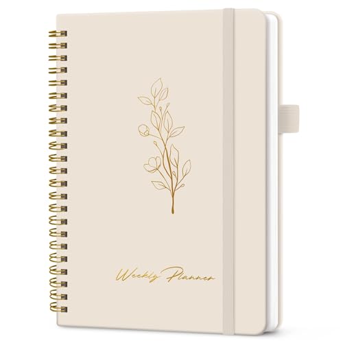 Taja Undated Weekly Planner, Weekly To Do List Notebook with Goal & Habit Tracker Organizer, A5 Weekly Planner Notebook with Spiral Binding, 6.1" x 8.2" - Beige - color: v.Beige