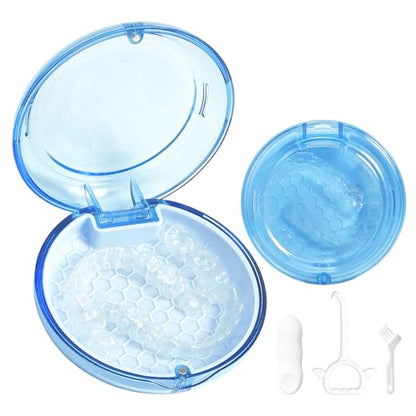 Retainer Case Slim Aligner Case with Vent Holes Removable Inner Tray Silicone for Easy Cleaning, Retainer Removal Tool and Brush (Clear Blue) - color: Clear Blue