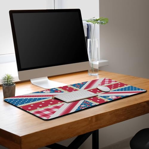 Union Jack Gaming XXL Mouse Pads British Flag Mouse Pad Shabby Chic Floral Style Mousepads Non-Slip Rubber Base Waterproof with Stitched Edges, 35.4" X 15.7" for Work/Game/Office/Home - color: British Flag