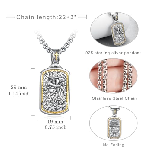 Western Catus/Knights Templar/St Michael/Santa Muerte/Praying Hand/Spartan/Virgin Mary/Tetragrammaton/Wrestlers/Allah Necklace Sterling Silver Dog Tag Necklace Christian Jewelry Gifts for Men - style: Wrestlers