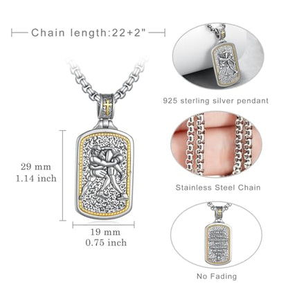 Western Catus/Knights Templar/St Michael/Santa Muerte/Praying Hand/Spartan/Virgin Mary/Tetragrammaton/Wrestlers/Allah Necklace Sterling Silver Dog Tag Necklace Christian Jewelry Gifts for Men - style: Wrestlers