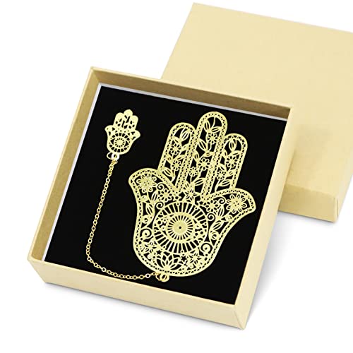 Metal Bookmarks with Chain, Golden Hollow Bookmark, Book Marks for Reading Women,ACOTAR Bookmark, Unique Evil Eye Book Mark, Hamsa Evil Eye Present for Book Lovers,Back to School Gifts - color: Golden