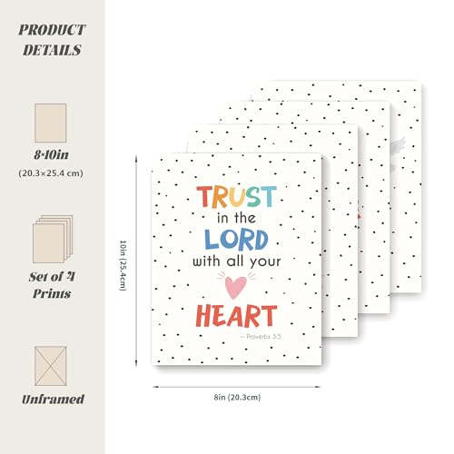 LARTSFRO Bible Christian Wall Art Decor Posters Prints, Inspirational Bible Verses Room Bathroom Bedroom Playroom Dorm Wall Art Decor Aesthetic for Nursery Baby Kids Teen Girls Gifts, Christian Classroom Wall Decor, 10x8 Inch Set of 4 Pcs Pictures (UNFRAM