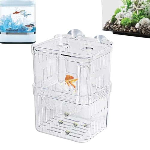 1/2 Fish Acclimation Box - Acrylic Hatchery Incubator Tank, Fish Breeder Box with 2 Suction Cups | Easily Install Breeding Isolation Box, Floating Breeding Box for Baby Fishes Shrimp Betta Guppy - size: Medium