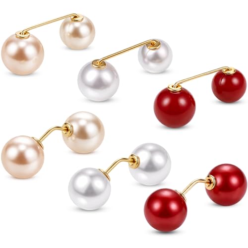 WILLBOND 6 Pcs Artificial Pearl Brooch Pins Sweater Shawl Safety Clips Dress Clips for Women - color: Gold, Red, White