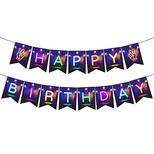 Glow Happy Birthday Banner, Glow Party Decoration, Glow in The Dark Letters Theme Party Supplies Boys Girls Kids Home Classroom Baby Showers Birthday Party Decorations Club Bar Hanging Flags - color: Glow