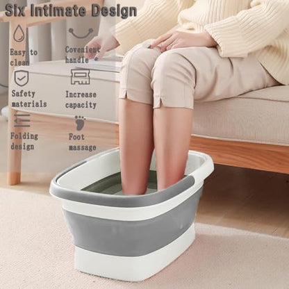 Collapsible Foot Bath Basin with Handles/Massage Acupoint (2 Pack) | Plastic Foot Bucket, Foot Soak Tub for Soaking Feet, Foldable Laundry Basket-Gery - color: Gray, size: 2 Pack